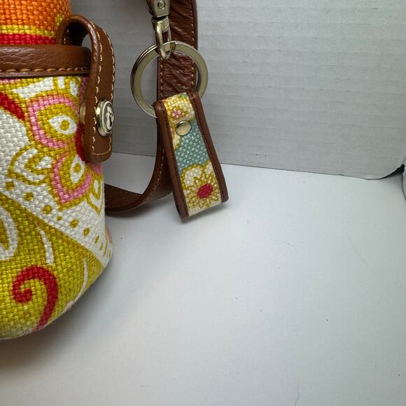 Spartina 449 Daufuskie Island Genuine Leather Floral Linen Shoulder bag. - Picture 3 of 8